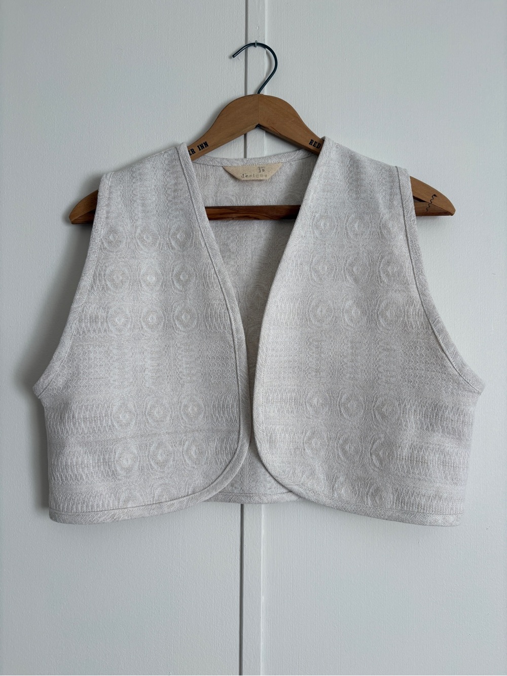 Textured Linen Ivory Cropped Vest Upcycled M